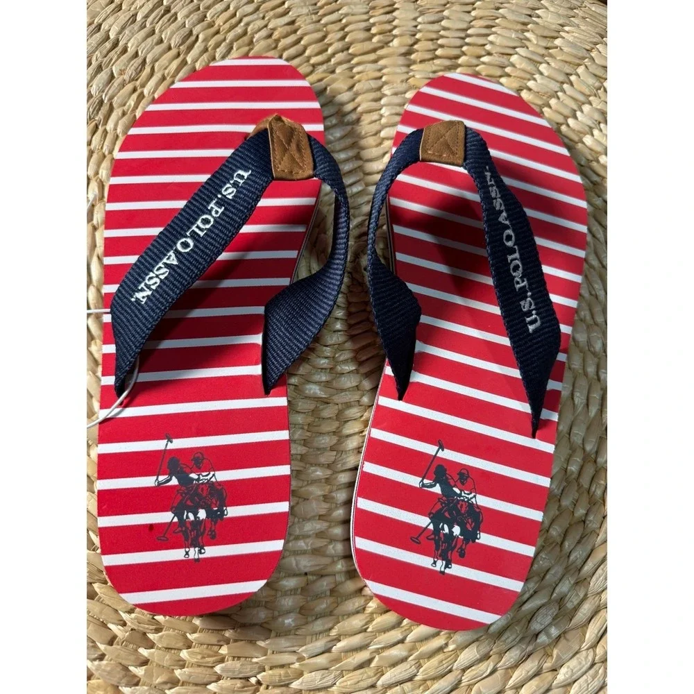 U.S.‎ Polo Assn. Flip Flops Red Striped Sandals Casual SummerSize 9/10